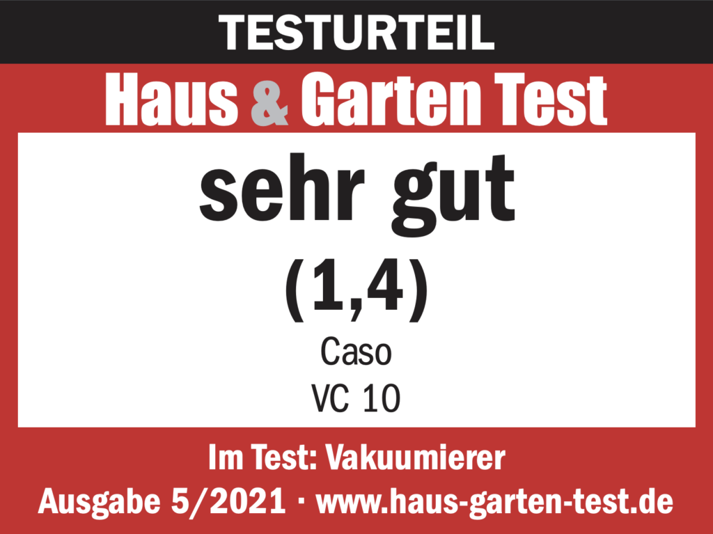Huy hiệu Haus & Garten Test chấm CASO VC 10 mức "sehr gut" (1,4), số 5/2021